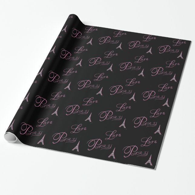 Pink-Love-Paris-Eiffel-Tower-Unique Wrapping Paper (Unrolled)