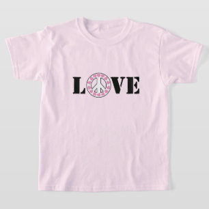 Pink Love & Peace Sign Hearts T-Shirt