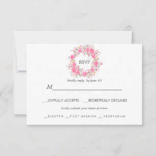 Pink Love   Roses Wedding RSVP meal choice