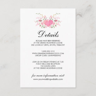 Pink Love   Rustic Wedding Details Enclosure Card