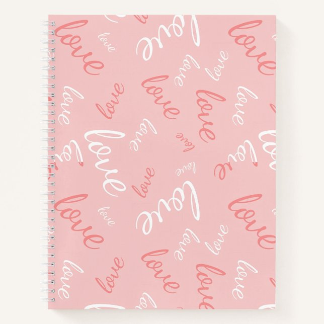 Pink Love Script Handwritten Typography Romantic Notebook (Front)