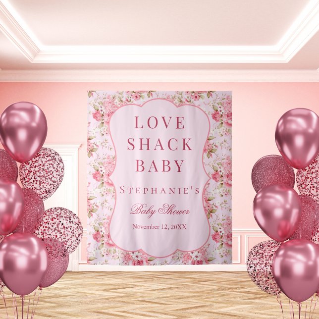 Pink Love Shack Baby Shower Photo Booth Backdrop Tapestry (Creator Uploaded)
