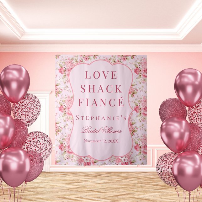 Pink Love Shack Fiancé Bridal Shower Backdrop Tapestry (Creator Uploaded)
