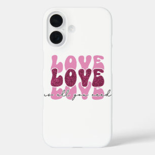 Pink "Love" Stacked Bubble Font iPhone 16 Case
