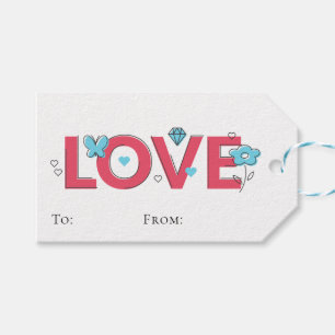 Pink Love Wedding Party Blue Butterfly Hearts Gift Tags