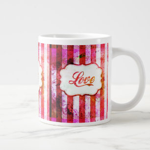 Pink Love with Stripes Large Coffee Mug