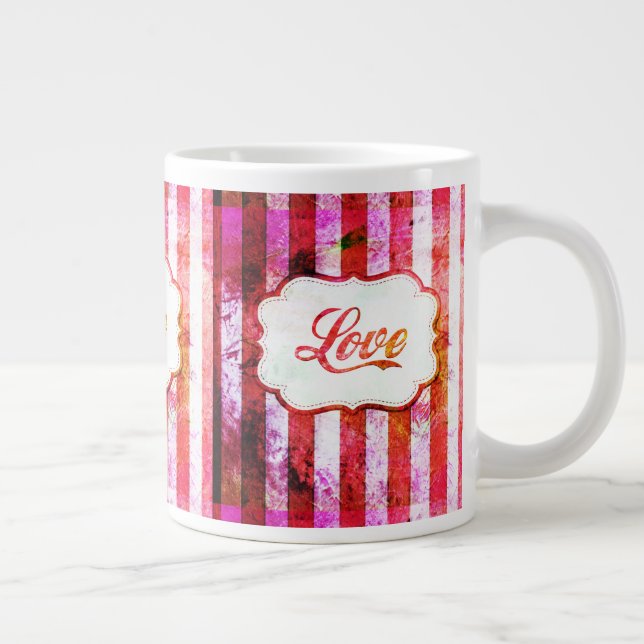 Pink Love with Stripes Large Coffee Mug (Right)
