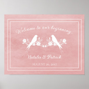 Pink Lovebird Floral Wedding Poster