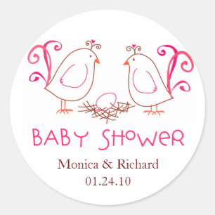 Pink Lovebirds and Nest Baby Shower Favour Tags