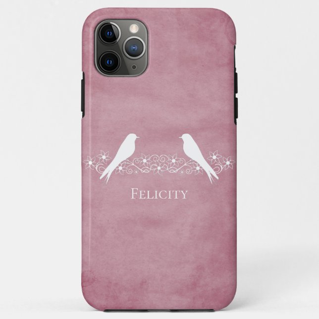 Pink Lovebirds Floral Vine iPhone Case (Back)