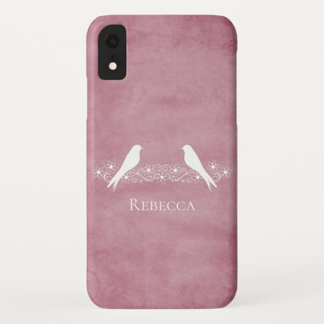 Pink Lovebirds Floral Vine iPhone Case (Back)