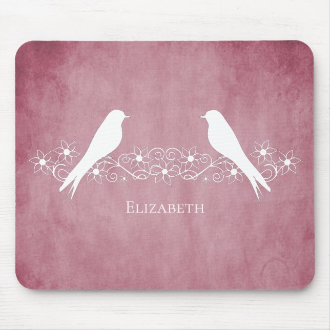Pink Lovebirds Floral Vine Mouse Pad (Front)