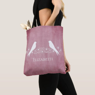 Pink Lovebirds Floral Vines Tote Bag