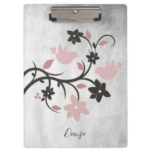Pink Lovebirds Personalised Clipboard
