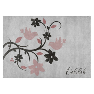 Pink Lovebirds Personalised Cutting Board