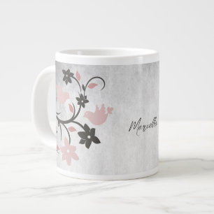 Pink Lovebirds Personalised Giant Coffee Mug