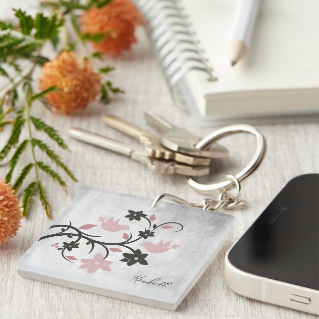 Pink Lovebirds Personalised Keychain (Front Right)