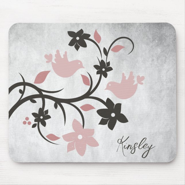 Pink Lovebirds Personalised Mouse Pad (Front)