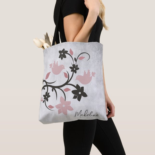 Pink Lovebirds Tote Bag (Close Up)