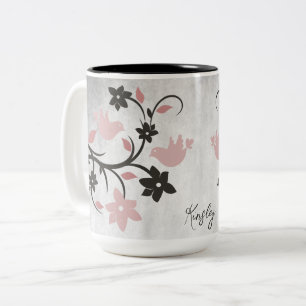Pink Lovebirds Two-Tone Coffee Mug