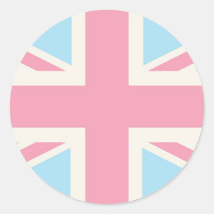 Pink Lovely Classic Union Jack British(UK) Flag Round Sticker