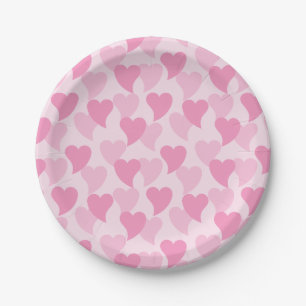 Pink Lovely Hearts Seamless Pattern Paper Plate