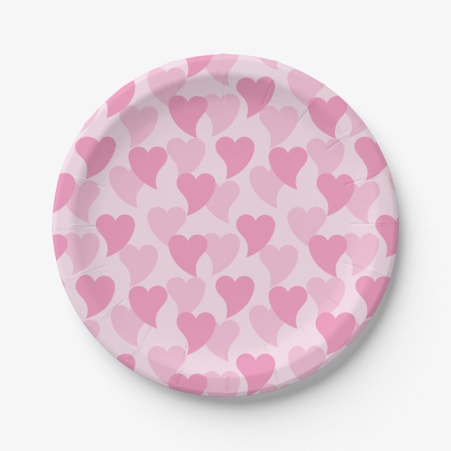 Pink Lovely Hearts Seamless Pattern Paper Plate (Front)