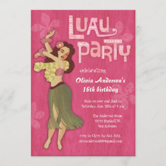 Pink Luau Birthday Party Invitations