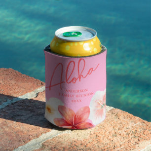 Pink Luau Tropical Flower Paper Plate Can Cooler