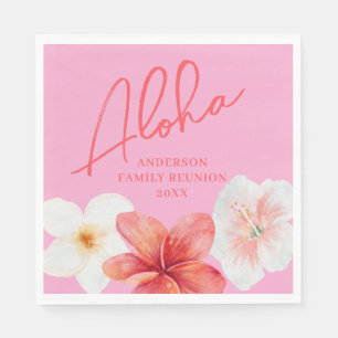Pink Luau Tropical Flower Reunion Party Napkin