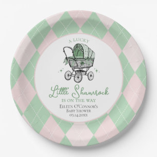 Pink Lucky Little Shamrock St Patricks Baby Shower Paper Plate