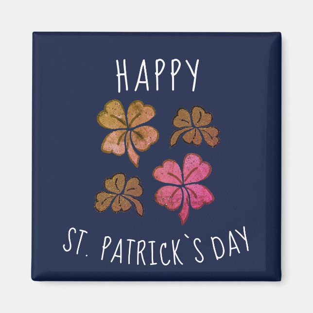Pink Lucky Shamrock Clover Happy St. Patrick`s day Magnet (Front)