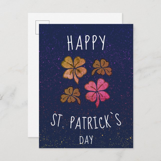 Pink Lucky Shamrock Clover Happy St. Patrick`s day Postcard (Front/Back)