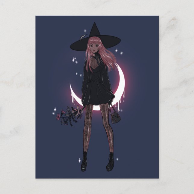Pink Luna Witch  Postcard (Front)
