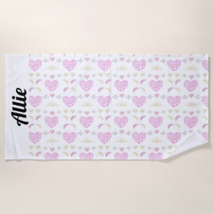 pink luxe romantic heart beach towel