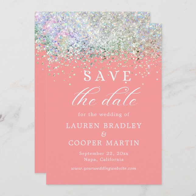 Pink Luxury Glitter Wedding Save The Date (Front/Back)