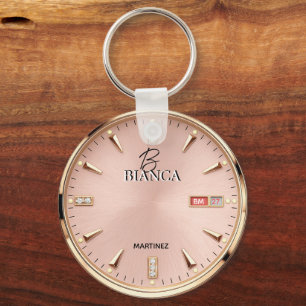 Pink Luxury Watch Elegant Gold and Silver Women's Key Ring