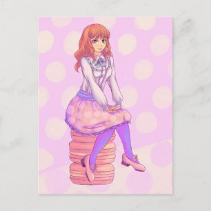 Pink Macaron Girl Postcard