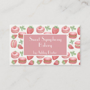 Pink Macaron & Strawberry Watercolor Bakery Busine Business Card