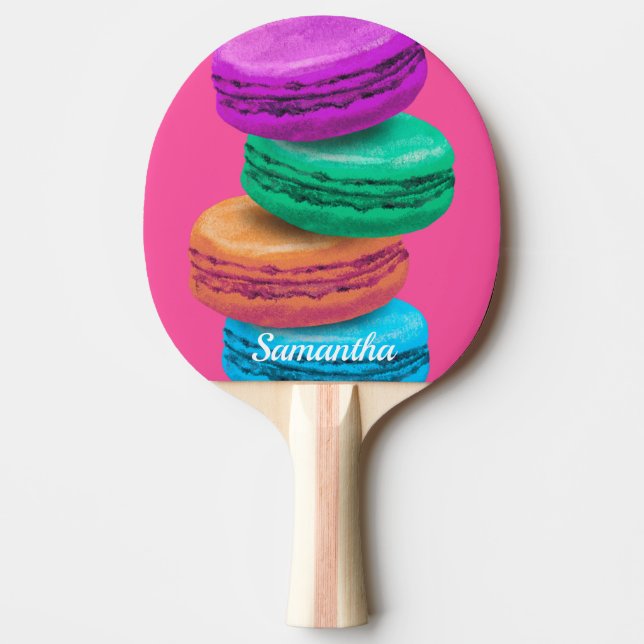 Pink macaron sweets personalised ping pong paddle (Front)