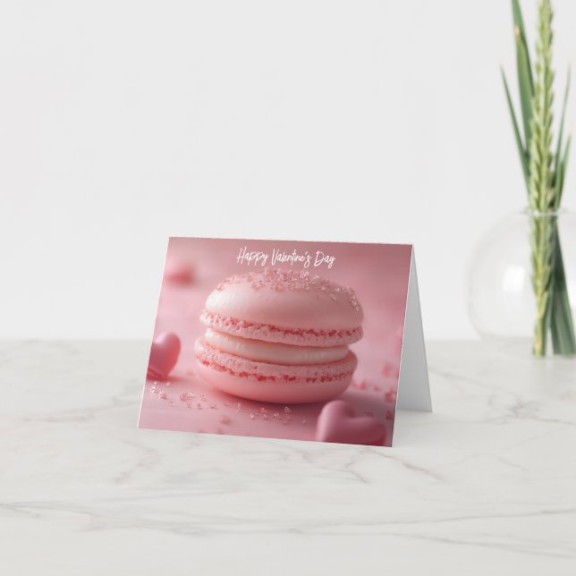 Pink Macaron with Hearts Valentine's Greeting Card (Front)