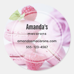 Pink Macarons & Red Raspberries Business Classic Round Sticker