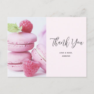 Pink Macarons & Red Raspberries Thank You Postcard
