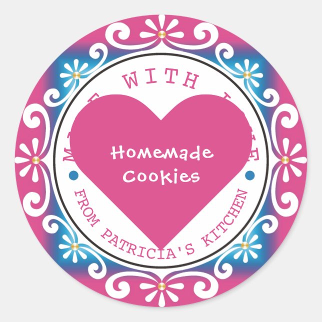 Pink Made With Love Cookies From The Kitchen Of Classic Round Sticker (Front)