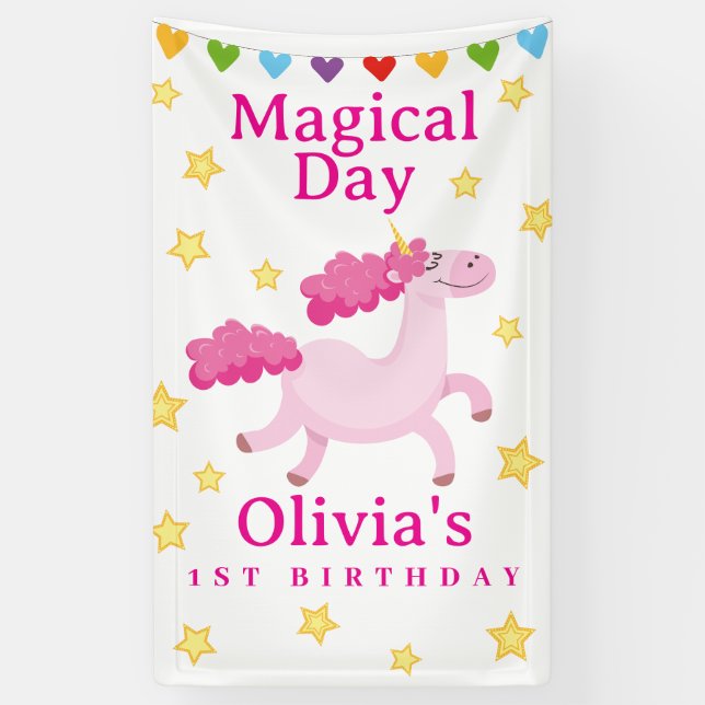 Pink Madical Day first Unicorn Birthday star Banner (Vertical)