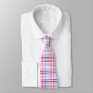 Pink Madras Plaid Pattern  Tie