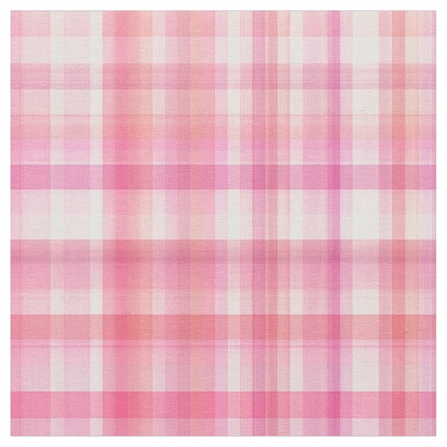 Pink Madras Plaid Stripes Print Pattern Fabric (Close Up)