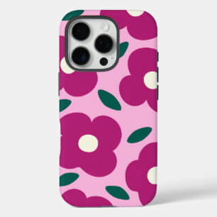 Pink Magenta Abstract Retro Flower Pattern  iPhone 16 Pro Case