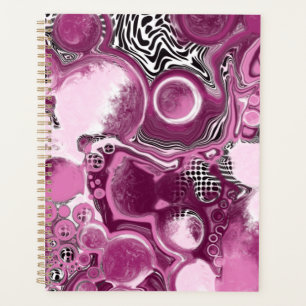 Pink, Magenta and Black Fluid Art Pour Painting Planner