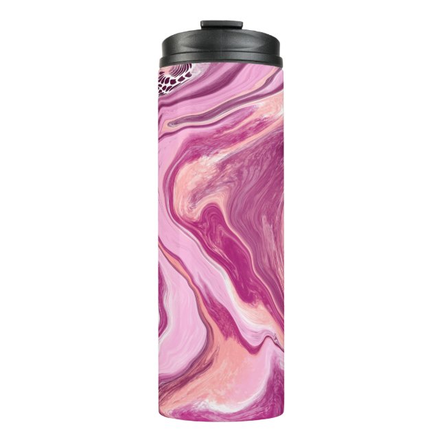 Pink, Magenta and Black Fluid Art Pour Painting    Thermal Tumbler (Front)